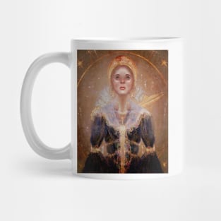 The Queen of Time: Fantasy Fairy Queen Golden Crown, Opal Jewelry, and Fantasy Fashion Illustration Mug